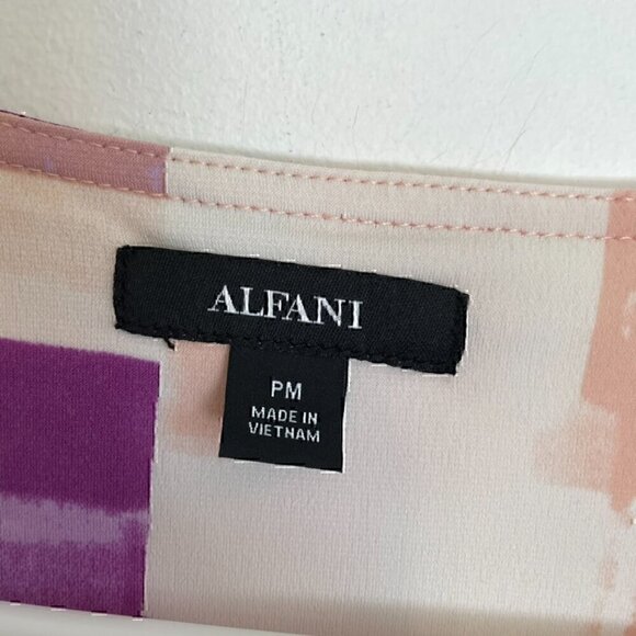 ALFANI Printed Tie Sleeve Blouse Pink Purple Geometric 3/4 Sleeve PETITE Medium - Picture 3 of 15